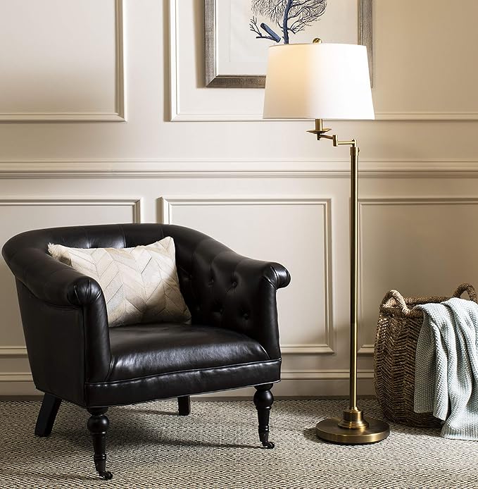 SAFAVIEH Lighting Collection Nadia Traditional Farmhouse Swivel Swing Arm Gold 64-inch Adjustable Height Living Room Bedroom Home Office Standing Floor Lamp (LED Bulb Included)