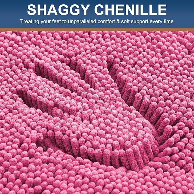 Smiry Luxury Chenille Bathroom Rugs 59x20, Extra Soft and Absorbent Shaggy Bath Mat, Machine Washable, Non-Slip Plush Carpet Runner for Tub, Shower, and Floor, Home Decor Accessories, Hot Pink