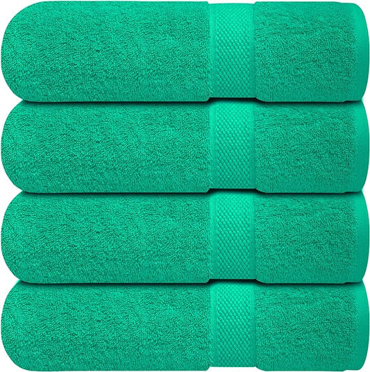 Infinitee Xclusives Luxury 100% Ring-Spun Cotton Bath Towels Set of 4 (27x54 inches) – Soft, Absorbent & Quick-Drying Towels for Bathroom, Gym, Spa & Hotel Use (Vivid Green)