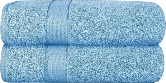 GLAMBURG 700 GSM Premium Cotton 2-Pack Oversized Extra Large Bath Sheet Set - 100% Combed Cotton - 2 Bath Sheets 35x70 - Luxury Hotel & Spa Quality - Durable Ultra Soft Highly Absorbent - Sky Blue