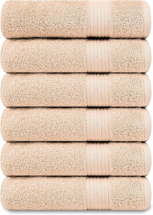 Ample Decor Hand Towel 18 X 28 Inch Pack of 6 600 GSM 100% Cotton,Oeko Tex Certified Soft Absorbent Thick Durable Premium Quality, for Hotel, Bathroom,Spa,Daily Use,Gym-Machine Washable-Beige