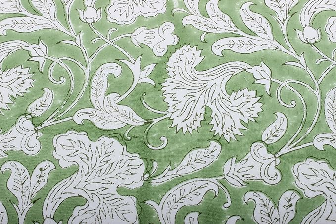 Ridhi Bo-ho Round Place Mat Double Layer Floral Cotton Washable Placemats 15" Round Embroidery Block Print Table Mat (Pack of 4-15 Inch Round, Sage Green)