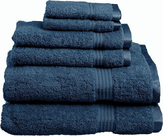 Superior Egyptian Cotton 6-Piece Towel Set, Bathroom Essentials, Towels For Bathroom, Apartment, Airbnb, Guest Bath, Face, Hand, Bath Towels, Washcloths, Absorbent, Fast Drying, Sapphire