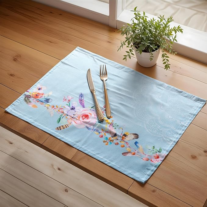 Maison d' Hermine Placemats Set of 4 100% Cotton Washable Cloth Place Mats, Reusable Table Mats for Kitchen Dining Decoration, Party, Wedding, Restaurant Spring/Summer (Ibiza, 13" x 19")