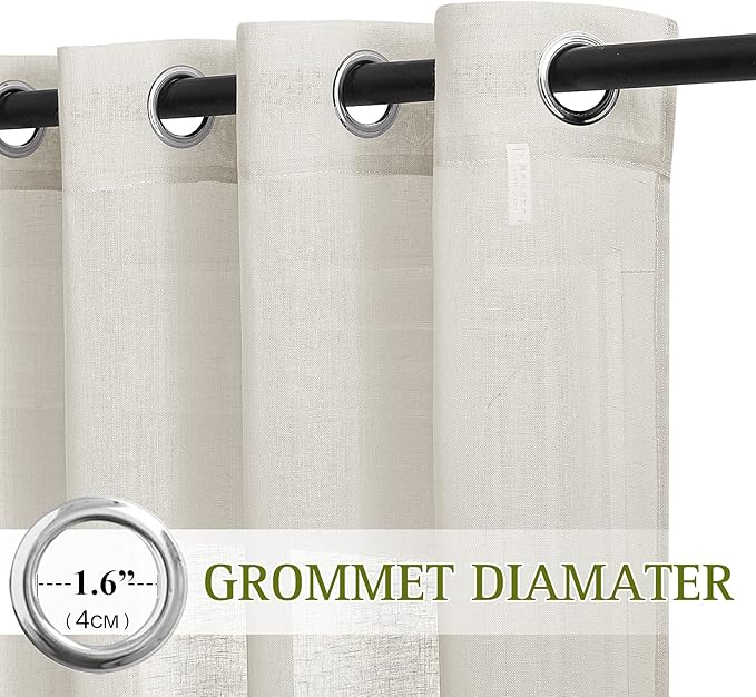 NICETOWN Linen Sheer Curtains 63 inch Length for Bedroom, Grommet Top Linen Blend Semi Sheer Privacy Window Treatment Light Filtering for Living Room, Natural, 52" W x 63" L, Set of 2