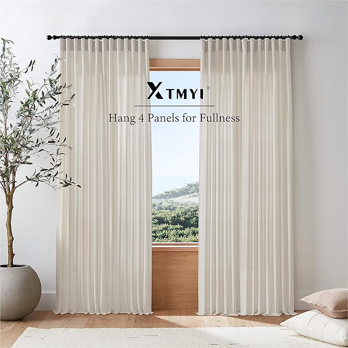 XTMYI Country Curtains for Living Room,Sheer Linen Shabby Chic Curtains for Bedroom 70 Inches Wide 84 Inches Long Oatmeal