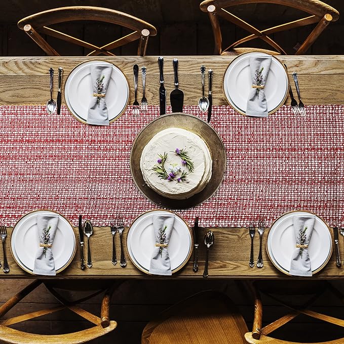 Urban Villa Table Runner 100% Cotton Two Tone Tablerunner Home Kitchen Dining Décor Table Runner 14''x72'' Red/White Table Runner with Fringes Cocktail Parties Wedding BBQ's Everyday use Table Runner