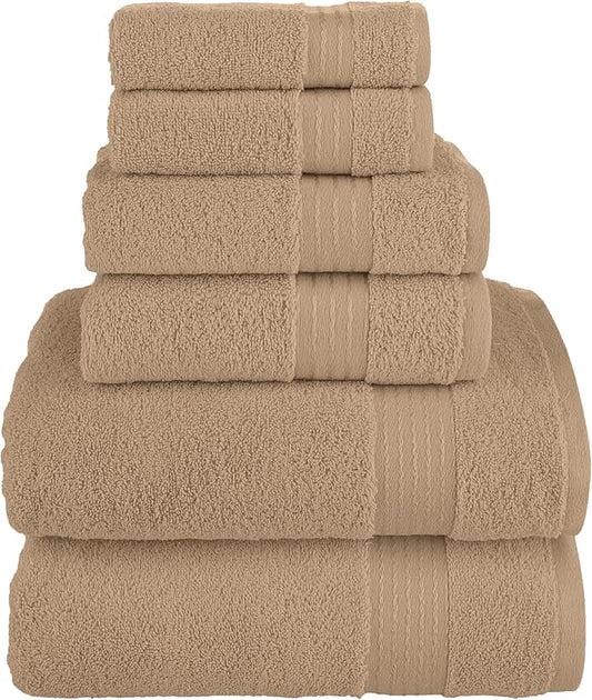 Elegant Comfort Premium Cotton 6-Piece Towel Set, Includes 2 Washcloths, 2 Hand Towels and 2 Bath Towels, 100% Turkish Cotton - Highly Absorbent and Super Soft Towels for Bathroom, Taupe