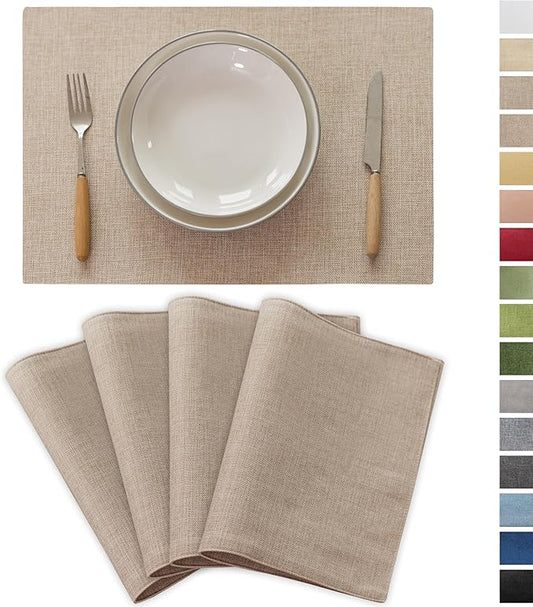 Demetex Linen Placemats Set of 4 Heat Resistant Cloth Placemats Table Place Mats Burlap Plate Mats for Dining Kitchen Banquet, Light Linen