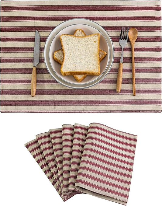Home Brilliant Red Placemats Set of 6 Dinner Farmhouse Placemats Decoration Heat Resistant Dining Table Place Mats for Kitchen Table Decor, 13 x 19 inches, Stripes, Crimson