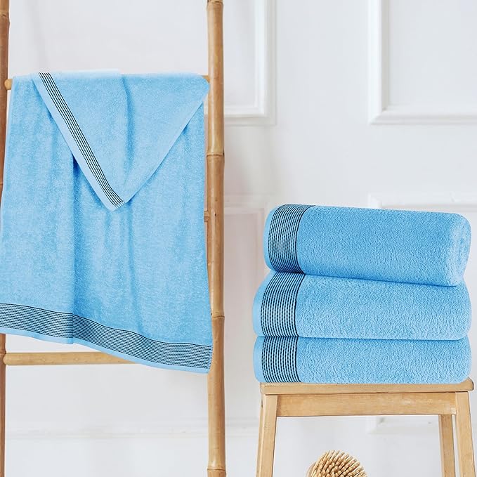 Belizzi Home Ultra Soft 4 Pack Oversized Bath Towel Set 27x54 inches, 100% Cotton Bath Towels, Highly Absorbant Compact Quickdry & Lightweight Towel, Ideal for Gym Travel Camp Pool - Sky Blue