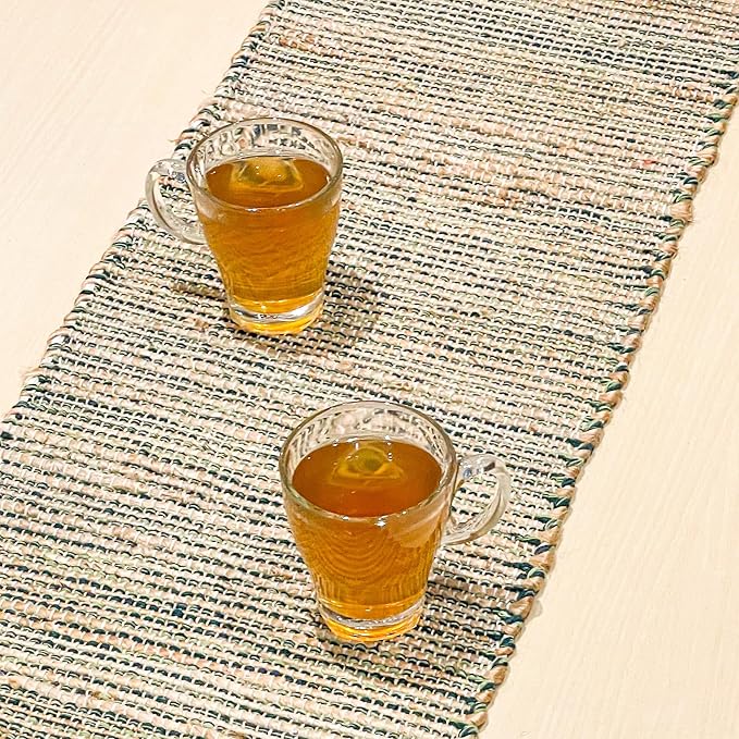 Chardin Home Natural Jute Table Runner 13x36 Inch – Vintage Boho Rustic Table Decor – Handwoven Jute Table Runner in Natural and Green – Farmhouse Dining or Console Table Accent