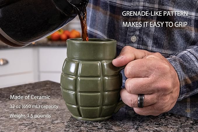 Caliber Gourmet Green Grenade Coffee Mug, Tactical Ceramic Weapon Cup, Perfect Novelty Gift for Military Enthusiasts, Fun & Unique Tactical Coffee Mug, Ideal for Birthdays, Father's Day, and Christmas
