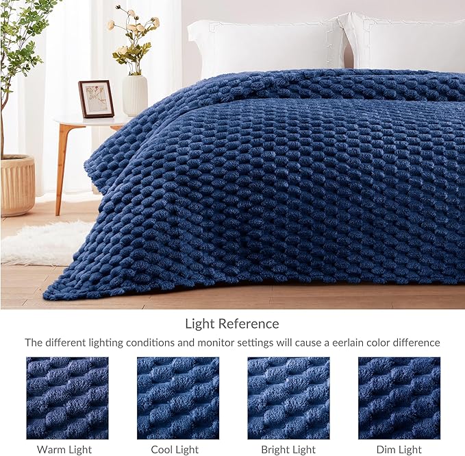 Whale Flotilla Throw Blanket for Couch with Jacquard Pattern, Fuzzy Soft Cozy Exquisite Blankets for All Season, Warm and Fluffy, 50x60 Inch, Navy Blue