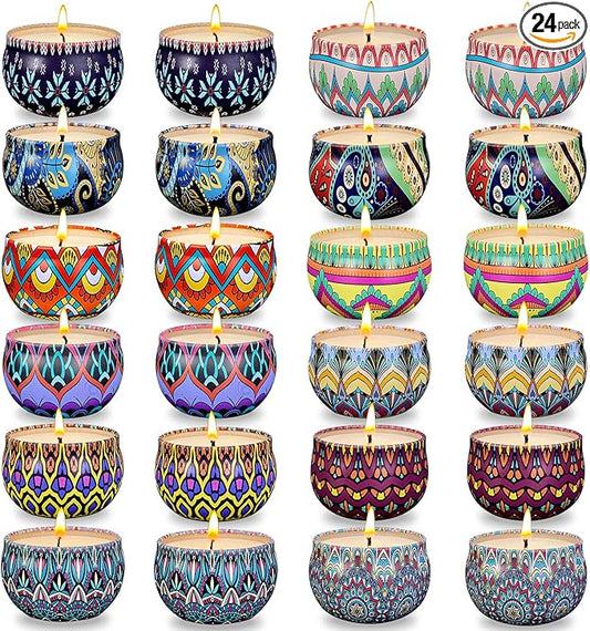 Scented Candle Set, 24 Pack Home Candles, 600 Hour Long Lasting Soy Wax Candle Set, Birthday Gift for Women with Gift Box.