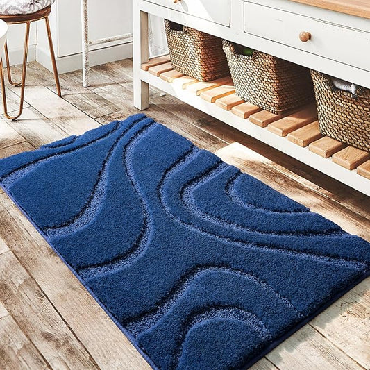 DEXDE Bathroom Rugs Mat,Soft Plush Shaggy Microfiber Bath Rug Non Slip Bath Mats for Bathroom Floor,Machine Washable Absorbent Carpet for Shower Tub,Navy Blue 24"x36"