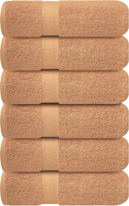 Infinitee Xclusives Luxury 100% Ring-Spun Cotton Hand Towels for Bathroom Set of 6 (16x28 inches) - Soft, Absorbent & Quick-Drying Bath Towels for Bathroom, Gym, Spa & Hotel Use (Cosmic Sand)