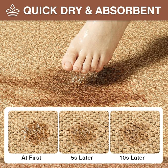 Non Slip Ultra Thin Bathroom Rugs Mat 20x32, Bath Mat for Bathroom Quick Dry Absorbent Bathroom Mat Floor Rubber Backed Fit Under Door, Woven Washable Bath Rugs, Brown
