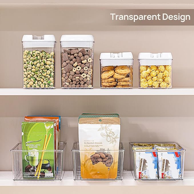 Vtopmart 10 Pack Food Storage Organizer Bins, Clear Plastic Bins for Pantry, Kitchen, Fridge, Cabinet Organization and Storage, 4 Compartment Holder Packets, Snacks, Pouches, Spice Packets