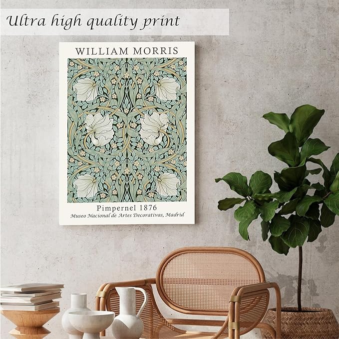 Induslyfe Large Framed Flower Wall Art Canvas Decor Set of 3, William Morris Wall Art Framed Prints Mid Century Modern Art, Aesthetic Floral Botanical wall art for bedroom living room bathroom 18x24