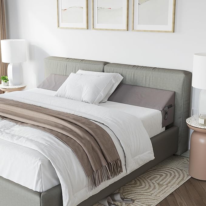 Wedge Pillow Headboard Bed Gap Filler California King - Headboard Pillow 72 X 10 X 6 - Long Pillow for Bed Wedge Gap Filler with Large Pocket for Bed Accessories - Mattress Gap Filler (Grey)