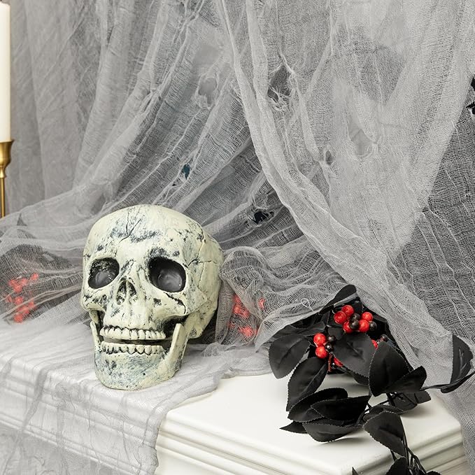 RunNico 600x36 Inch Large Size Gray Halloween Creepy Gauze Cloth Decoration,Spooky Fabric Cloth,Halloween Haunted Cheesecloth for Drapes,Stairway Decor,Outdoors Doorways Decorations