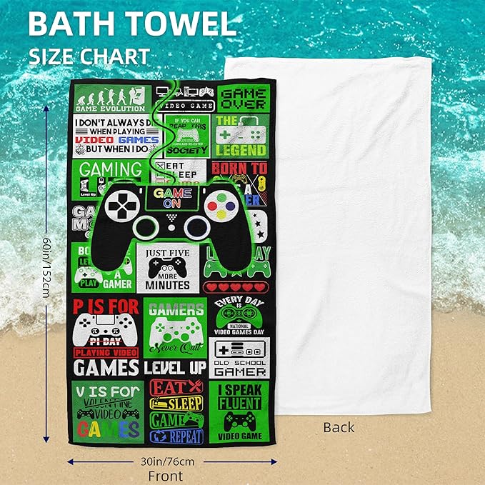 Video Game Towel for Boys Girls 30" x 60" Microfiber Video Game Beach Towel for Kids Bath Pool Shower Camping Travel Towel