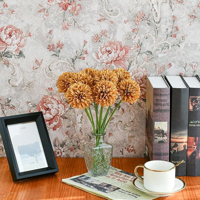 Mandy's Light Brown Artificial Ball Chrysanthemum 12 Stems Faux Flowers with Bendable Stems for DIY Wedding Centerpiece Fall Decor Home Arrangements