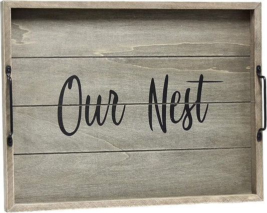 Elegant Designs HG2000-RGO Decorative Wood Serving Tray w/Handles, 15.50" x 12", Our Nest (Pack of 4)