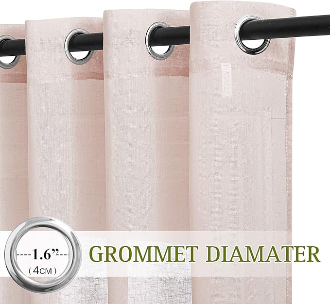 NICETOWN Linen Textured Semi Sheer Bedroom Curtains, Grommet Semi Sheer Window Drapes Privacy with Light Filtering for Sliding Glass Door/French Door, W70 x L96, Dusty Blush, 2 Panels