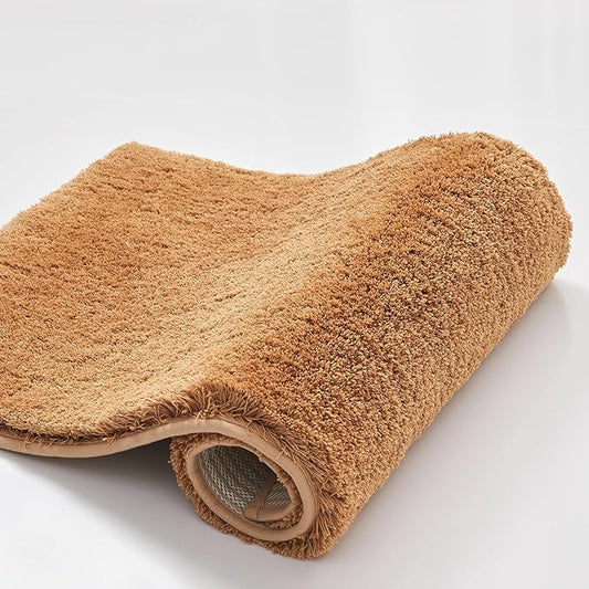 CozeCube Upgraded Shaggy Bath mat for Bathroom Non Slip 16" X 24", Super Soft Quick Dry Bath Rugs, Fluffy Plush Bathroom Rugs Machine Washable, Golden Brown