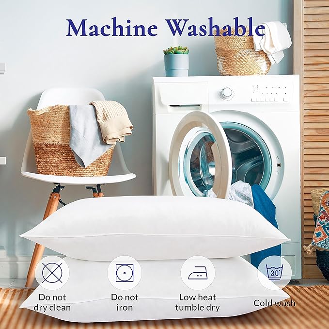 ROYALE LINENS Pillows Standard Size Set of 2 - Bed Pillows for Sleeping - Sleeping Pillow for Back, Stomach & Side Sleepers - Down Alternative Standard Pillow - Hotel Quality (20x26 Inches,Pack of 2)