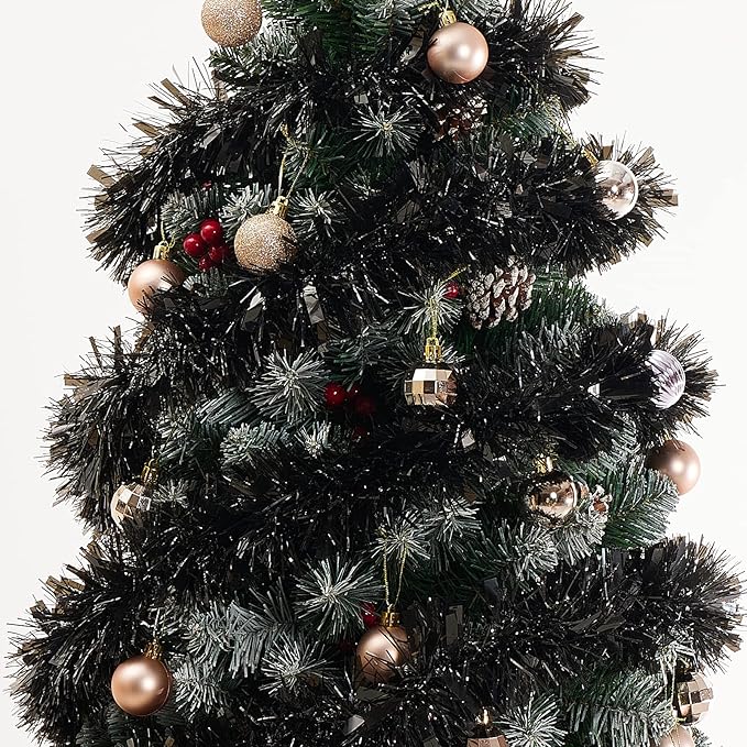 26.2 Feet Black Holiday Tinsel Garland for Christmas,Halloween, Birthday, Weddings, Party Decorations, Xmas Foil Tinsel Garland for All-Season Home Indoor Outdoor Party Supplies(Black)