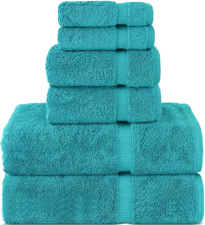 Chakir Turkish Linens Luxury Spa and Hotel Quality Premium Turkish Cotton 6-Piece Towel Set (2 x Bath Towels, 2 x Hand Towels, 2 x Washcloths)