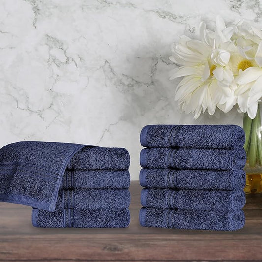 Superior Egyptian Cotton Face Towel/Washcloth Set, Small Towels for Home Bathroom, Master, Guest Bath, Decor Essentials, Quick Dry, Absorbent, Spa, Hotel, Resort, Adult, Kids, Set of 10, Navy Blue