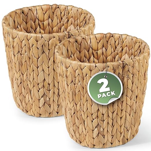 2 Pack Wicker Trash Can - Rattan Trash Can - Wicker Waste Basket for Bathroom, Bedroom - Woven Waste Basket (Natural, 3 Gallon)