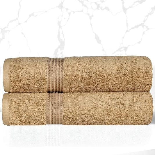 Superior Egyptian Cotton Bath Towel Set, Home Bathroom Towels, Master, Guest Bath, Decor Essentials, Quick Dry, Absorbent, Large Body Towels, Spa, Hotel, Resort, Adult, Kids, Set of 2, Toast