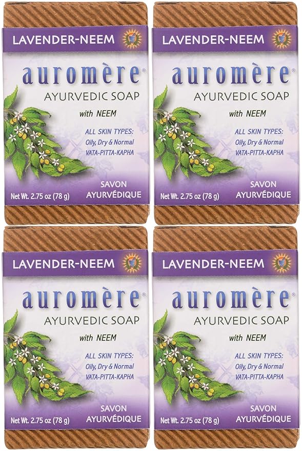 Auromere Ayurvedic Bar Soap, Lavender Neem - Eco Friendly, Handmade, Vegan, Cruelty Free, Natural, Non GMO (2.75 oz), 4 pack