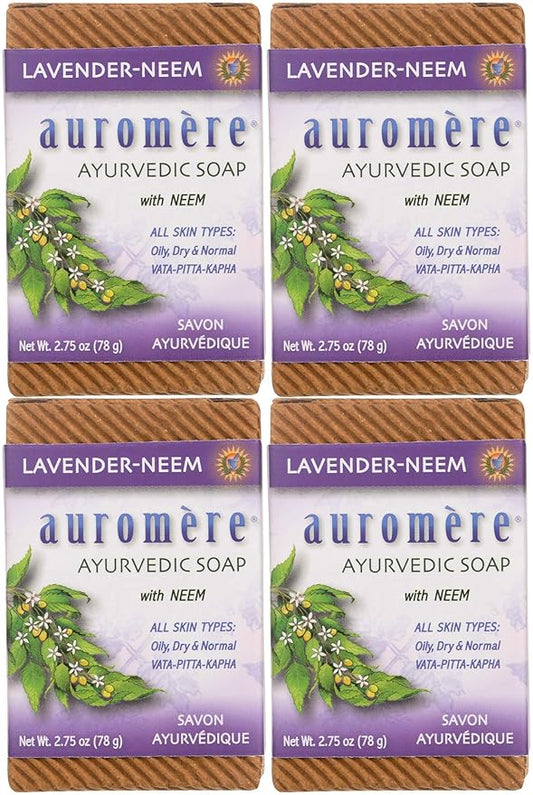 Auromere Ayurvedic Bar Soap, Lavender Neem - Eco Friendly, Handmade, Vegan, Cruelty Free, Natural, Non GMO (2.75 oz), 4 pack