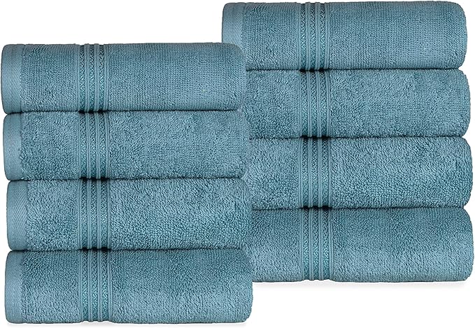 Superior Egyptian Cotton 8-Piece Towel Set, Assorted Towels for Home Bathroom, Guest Bath Decor Essentials, Includes 2 Bath, 4 Hand, 2 Face Towels/Washcloths, Quick Dry, Absorbent, Sapphire