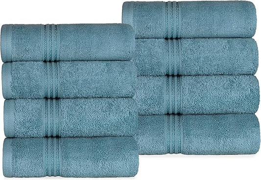 Superior Egyptian Cotton 8-Piece Towel Set, Assorted Towels for Home Bathroom, Guest Bath Decor Essentials, Includes 2 Bath, 4 Hand, 2 Face Towels/Washcloths, Quick Dry, Absorbent, Sapphire