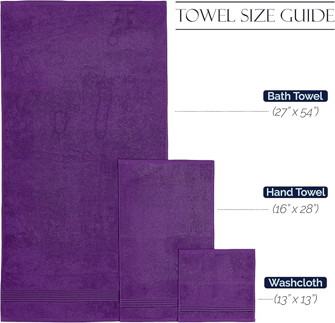 Elegant Comfort Premium Cotton 6-Piece Towel Set, Includes 2 Washcloths, 2 Hand Towels and 2 Bath Towels, 100% Turkish Cotton - Highly Absorbent and Super Soft Towels for Bathroom, Purple
