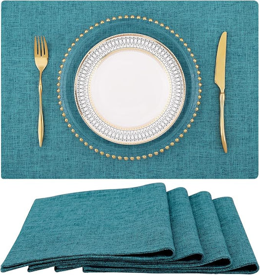 homing Teal Cloth Easter Placemats Set of 4 – Cotton Linen Blend Washable Spring Dining Table Mats for Easter, Indoors & Outdoors, Easy to Clean, 13 x 19 Inch