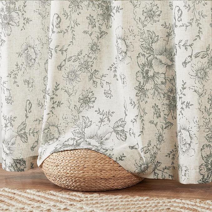 jinchan Lined Linen Blend Curtain Floral Curtains for Living Room 84 Inches Long Grey Peony Flower Printed Curtain Back Tab Farmhouse Patterned Drapes Bedroom Window Curtains Set 2 Panels
