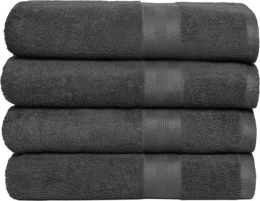 BOUTIQUO Premium Cotton 4 Pack Bath Towel Set - 100% Pure Cotton - 4 Bath Towels 27x54 - Ideal for Everyday use - Ultra Soft & Highly Absorbent - Charcoal Grey