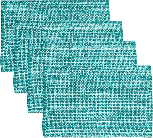 Sweet Home Collection 100% Cotton Placemats for Dining Room Rectangle Two Tone Woven Fabric 13" x 19" Soft Durable Table Mat Set, Set of 6, Turquoise
