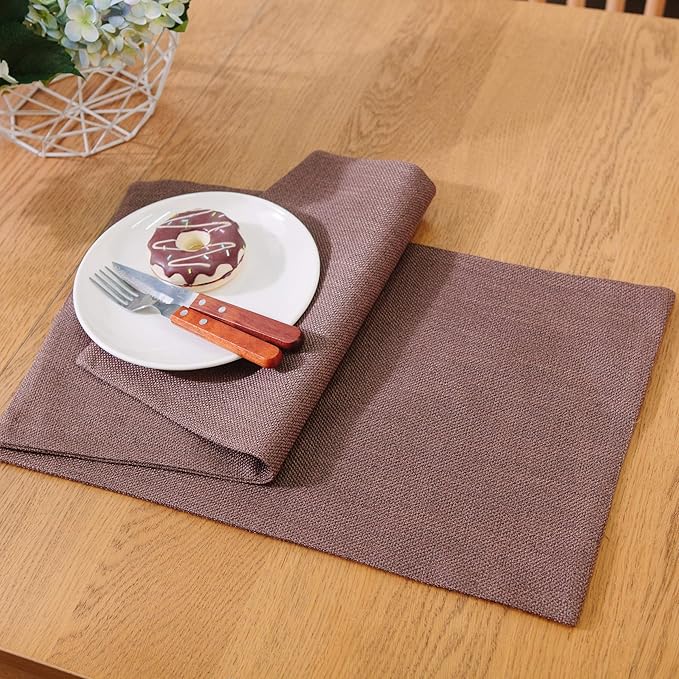 4 Piece Soft Handmade Faux Linen Place Mats Heat Resistant Dining Table Place Mats Kitchen Table Mats 12 x 18 Coffee Brown