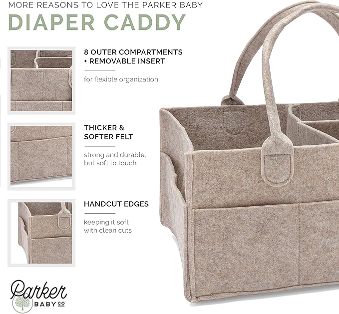 Parker Baby Diaper Caddy - Nursery Storage Bin and Car Organizer for Diapers and Baby Wipes (Oatmeal, Regular)