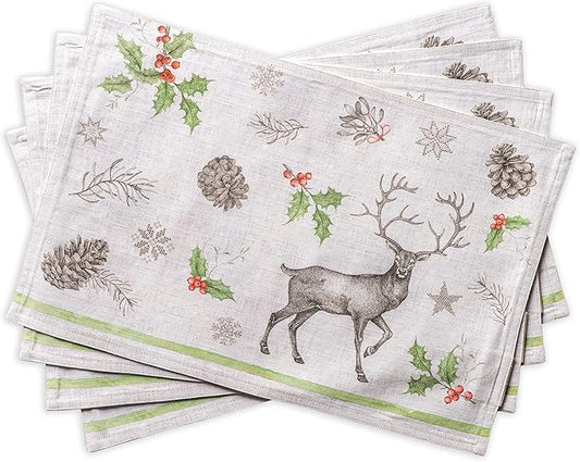 Maison d' Hermine Placemats Set of 4 100% Cotton Washable Cloth Place Mats, Reusable Table Mats for Kitchen Dining Decoration, Party, Wedding, Restaurant (Christmas Dew, 13" x 19")