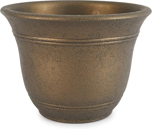 HC Companies SRA10001P02 Sierra 10 Inch Self Watering Round Weather Resistant Plastic Resin Flower Garden Planter Pot Container, Celtic Bronze